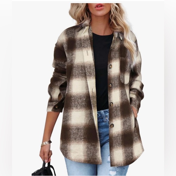 NWT BLACK/WHITE/BROWN MULTI COLOR FLANNEL SHACKET JACKET-S - Picture 5 of 17